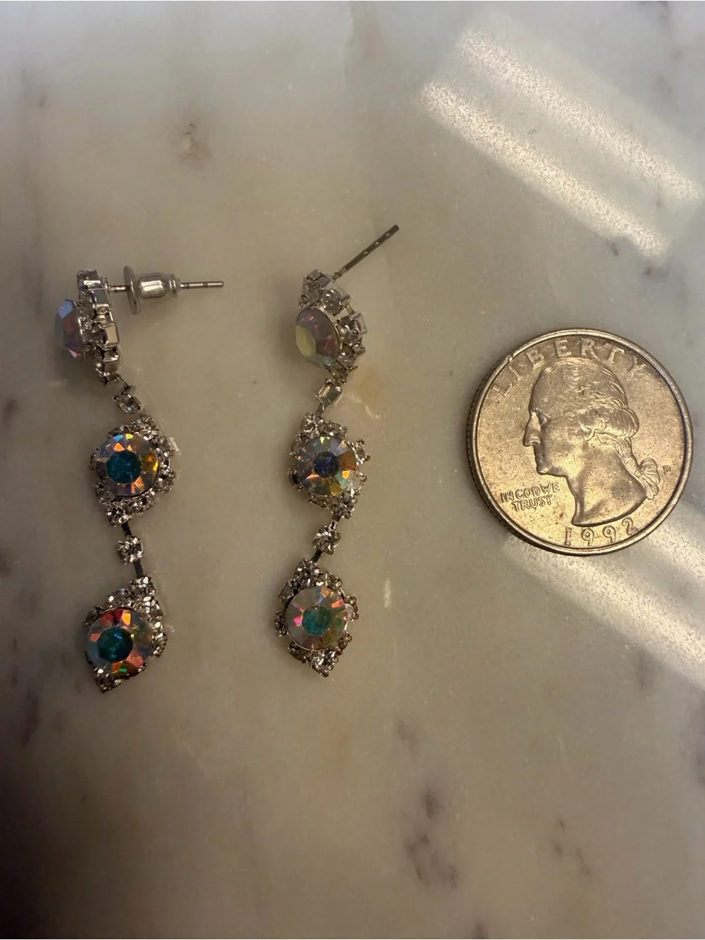 Crystal Drop Dangle Earrings - Silver Tone